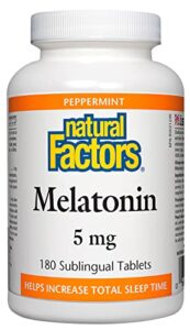 stress-relax melatonin 5 mg by natural factors, natural sleep aid, resets the sleep-wake cycle, 180 chewable tablets (180 servings), peppermint flavor