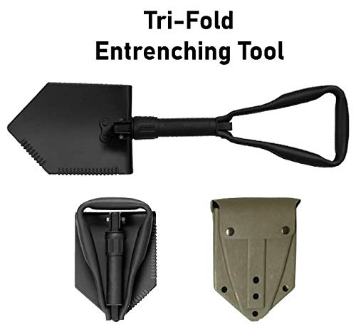 Tri-Fold Entrenching Tool (E-Tool), Genuine Military Issue, with Shovel Cover