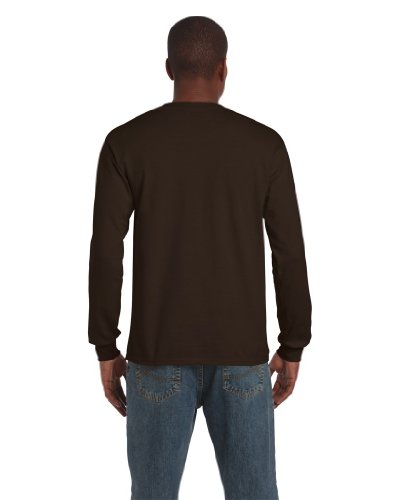 Gildan Mens Plain Crew Neck Ultra Cotton Long Sleeve T-Shirt (L) (Dark Chocolate)