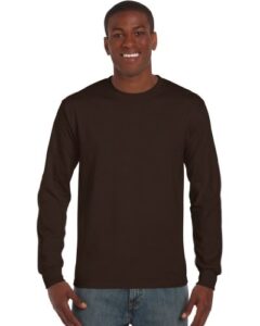 gildan mens plain crew neck ultra cotton long sleeve t-shirt (l) (dark chocolate)