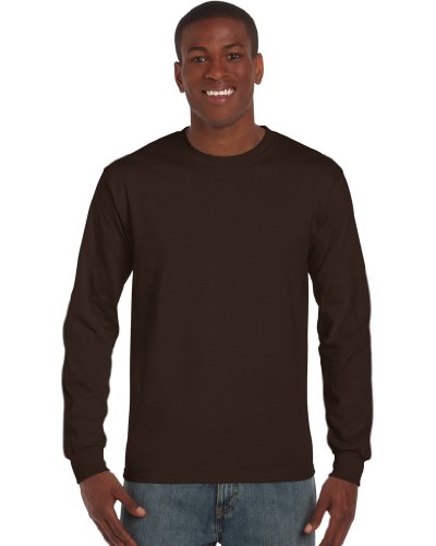 Gildan Mens Plain Crew Neck Ultra Cotton Long Sleeve T-Shirt (L) (Dark Chocolate)