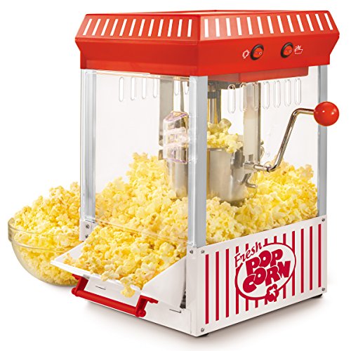 Nostalgia Vintage Table-Top Popcorn Maker, 10 Cups, Hot Air Popcorn Machine with Measuring Cap, Oil Free, White and Red