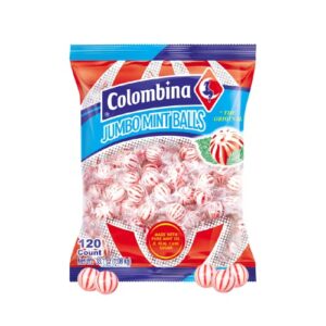 colombina jumbo mint balls, red & white peppermint hard candy balls, individually wrapped, bulk bag with 120 pieces. bag of 2.4 lbs. (pack of 1)