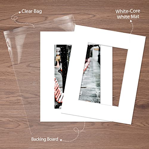 Golden State Art Pack of 50 8x10 White Picture Mats Mattes with White Core Bevel Cut for 5x7 Photo + Backing + Bags