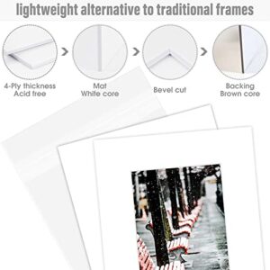 Golden State Art Pack of 50 8x10 White Picture Mats Mattes with White Core Bevel Cut for 5x7 Photo + Backing + Bags
