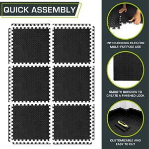 ProsourceFit Exercise Puzzle Mat ½ inch, 24 SQ FT, 6 Tiles, EVA Foam Interlocking Tiles Protective and Cushion Flooring for Gym Equipment, Exercise and Play Area, Black