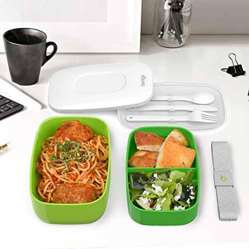 Bentgo Classic (Green) - All-in-One Stackable Lunch Box Solution - Sleek and Modern Bento Box Design Includes 2 Stackable Containers, Built-in Plastic Silverware, and Sealing Strap