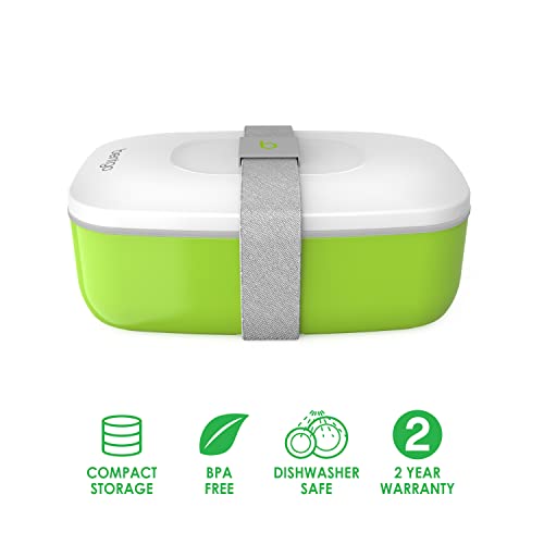 Bentgo Classic (Green) - All-in-One Stackable Lunch Box Solution - Sleek and Modern Bento Box Design Includes 2 Stackable Containers, Built-in Plastic Silverware, and Sealing Strap