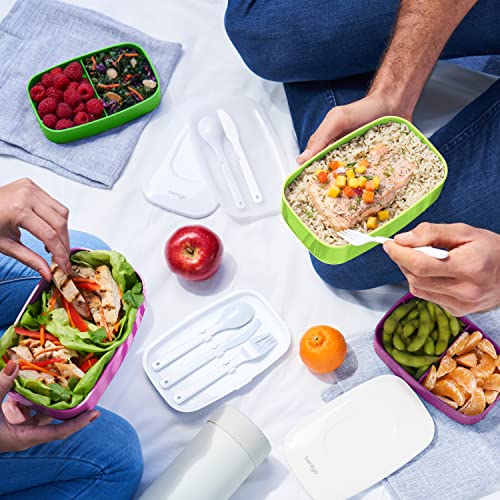 Bentgo Classic (Green) - All-in-One Stackable Lunch Box Solution - Sleek and Modern Bento Box Design Includes 2 Stackable Containers, Built-in Plastic Silverware, and Sealing Strap