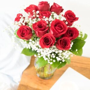 From You Flowers - One Dozen Long Stemmed Red Roses with Free Vase (Fresh Flowers) Birthday, Anniversary, Get Well, Sympathy, Congratulations