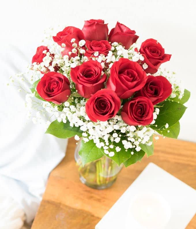 From You Flowers - One Dozen Long Stemmed Red Roses with Free Vase (Fresh Flowers) Birthday, Anniversary, Get Well, Sympathy, Congratulations