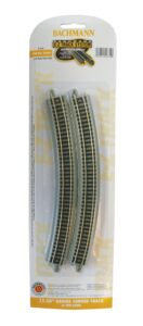 bachmann industries 15.50" radius curved track (6/card) snap fit e-z track, n scale