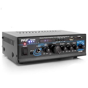 pyle home audio power amplifier system - 2x120w dual channel mixer sound stereo receiver box w/rca, usb, aux, headphone, mic input, led - for pa, theater, home entertainment, studio use - pyle ptau55