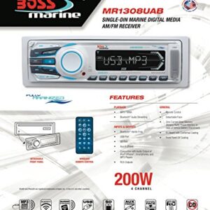 BOSS Audio Systems MR1308UAB Marine Receiver - Weatherproof, Bluetooth Audio, USB, SD, MP3, AM/FM, Aux-in, No CD Player, White, 8.50in. x 8.50in. x 4.00in.