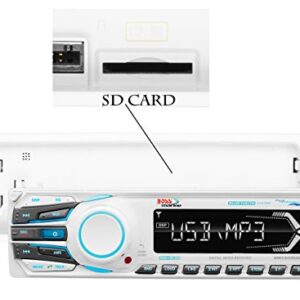 BOSS Audio Systems MR1308UAB Marine Receiver - Weatherproof, Bluetooth Audio, USB, SD, MP3, AM/FM, Aux-in, No CD Player, White, 8.50in. x 8.50in. x 4.00in.