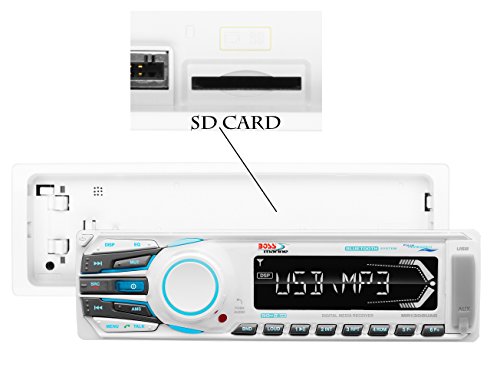 BOSS Audio Systems MR1308UAB Marine Receiver - Weatherproof, Bluetooth Audio, USB, SD, MP3, AM/FM, Aux-in, No CD Player, White, 8.50in. x 8.50in. x 4.00in.