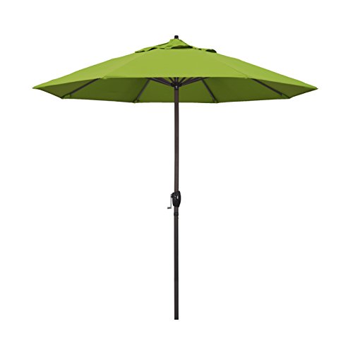 California Umbrella 9' Round Aluminum Market Umbrella, Crank Lift, Auto Tilt, Bronze Pole, Kiwi Olefin