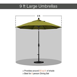 California Umbrella 9' Round Aluminum Market Umbrella, Crank Lift, Auto Tilt, Bronze Pole, Kiwi Olefin