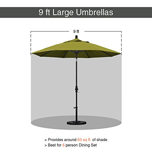 California Umbrella 9' Round Aluminum Market Umbrella, Crank Lift, Auto Tilt, Bronze Pole, Kiwi Olefin