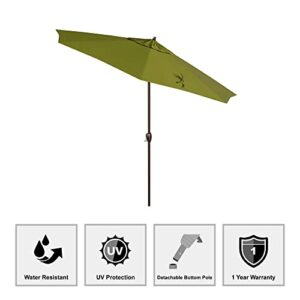 California Umbrella 9' Round Aluminum Market Umbrella, Crank Lift, Auto Tilt, Bronze Pole, Kiwi Olefin