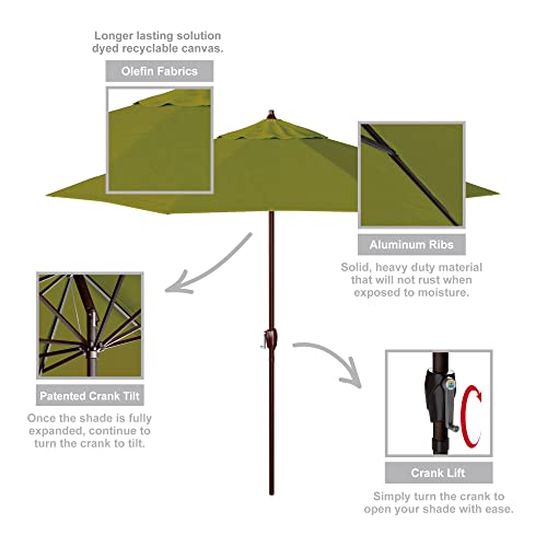 California Umbrella 9' Round Aluminum Market Umbrella, Crank Lift, Auto Tilt, Bronze Pole, Kiwi Olefin