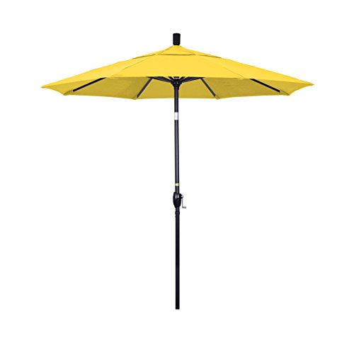 California Umbrella 7.5' Round Aluminum Market Umbrella, Crank Lift, Push Button Tilt, Black Pole, Lemon Olefin