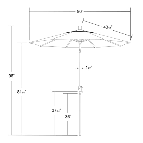 California Umbrella 7.5' Round Aluminum Market Umbrella, Crank Lift, Push Button Tilt, Black Pole, Lemon Olefin