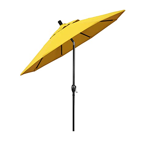 California Umbrella 7.5' Round Aluminum Market Umbrella, Crank Lift, Push Button Tilt, Black Pole, Lemon Olefin