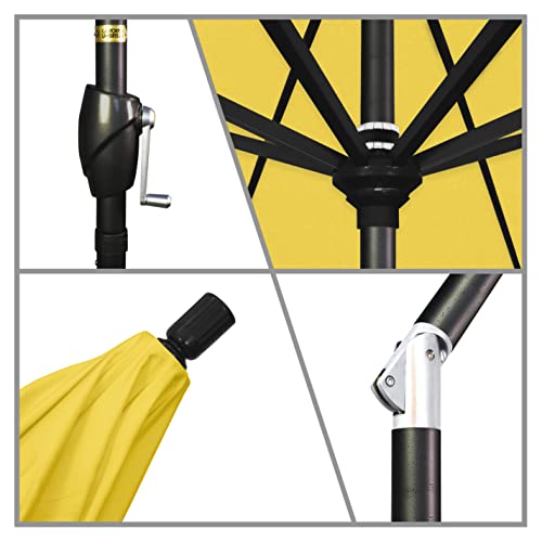 California Umbrella 7.5' Round Aluminum Market Umbrella, Crank Lift, Push Button Tilt, Black Pole, Lemon Olefin