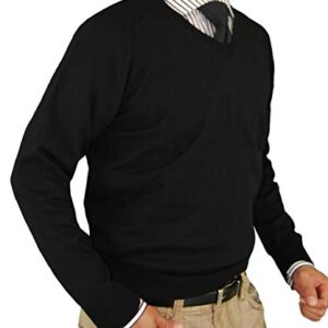 Luciano Natazzi Mens Sweater V-Neck Classic Fit Long Sleeve Pullover Fine Cotton (XX-Large, Black)