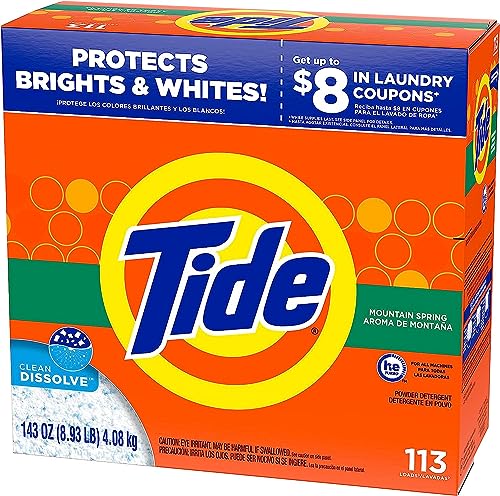 Tide Powder Laundry Detergent, Mountain Spring, 143 oz (Packaging May Vary)