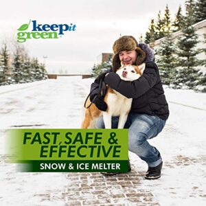 KEEP IT GREEN Pet Safe Ice Melt - 12 Pound Jug - Nontoxic Child Friendly Snow Melter Rock Salt Pellets with Green Tint - Time Release Fertilizer for Grass and Garden - Calcium Chloride Free