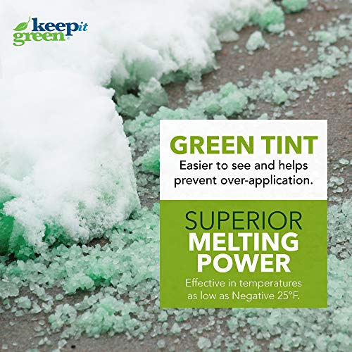 KEEP IT GREEN Pet Safe Ice Melt - 12 Pound Jug - Nontoxic Child Friendly Snow Melter Rock Salt Pellets with Green Tint - Time Release Fertilizer for Grass and Garden - Calcium Chloride Free