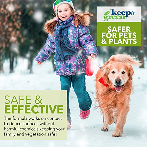 KEEP IT GREEN Pet Safe Ice Melt - 12 Pound Jug - Nontoxic Child Friendly Snow Melter Rock Salt Pellets with Green Tint - Time Release Fertilizer for Grass and Garden - Calcium Chloride Free