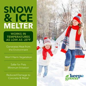 KEEP IT GREEN Pet Safe Ice Melt - 12 Pound Jug - Nontoxic Child Friendly Snow Melter Rock Salt Pellets with Green Tint - Time Release Fertilizer for Grass and Garden - Calcium Chloride Free