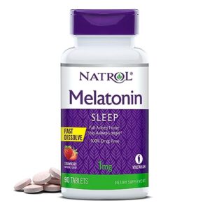 natrol melatonin 1mg, strawberry-flavored dietary supplement for restful sleep, 90 fast-dissolve tablets, 90 day supply