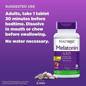 Natrol Melatonin 1mg, Strawberry-Flavored Dietary Supplement for Restful Sleep, 90 Fast-Dissolve Tablets, 90 Day Supply