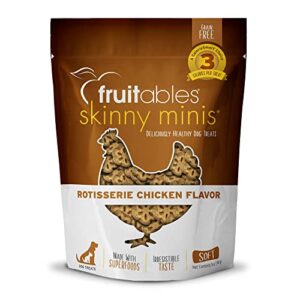 fruitables skinny mini dog treats – healthy treats for dogs – low calorie training treats – free of wheat, corn and soy – rotisserie chicken – 5 ounces