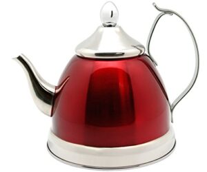 creative home nobili-tea 1.0 quart stainless steel tea kettle with removable infuser basket and aluminum capsulated bottom for even heat distribution, metallic cranberry