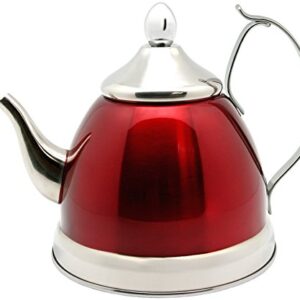 Creative Home Nobili-Tea 1.0 Quart Stainless Steel Tea Kettle with Removable Infuser Basket and Aluminum Capsulated Bottom for Even Heat Distribution, Metallic Cranberry