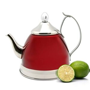 Creative Home Nobili-Tea 1.0 Quart Stainless Steel Tea Kettle with Removable Infuser Basket and Aluminum Capsulated Bottom for Even Heat Distribution, Metallic Cranberry