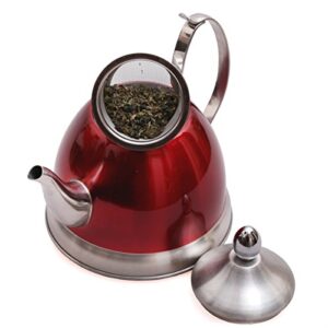 Creative Home Nobili-Tea 1.0 Quart Stainless Steel Tea Kettle with Removable Infuser Basket and Aluminum Capsulated Bottom for Even Heat Distribution, Metallic Cranberry