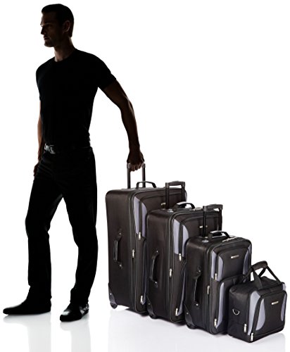 Rockland Journey Softside Upright Luggage Set,Expandable, Black/Gray, 4-Piece (14/19/24/28)