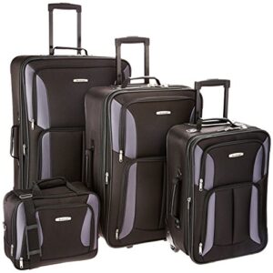 rockland journey softside upright luggage set,expandable, black/gray, 4-piece (14/19/24/28)