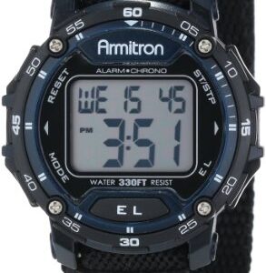 Armitron Sport Unisex 40/8291BLU Navy Blue Accented Digital Chronograph Black Nylon Strap Watch