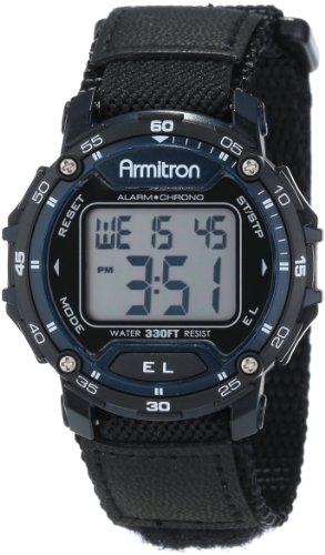 Armitron Sport Unisex 40/8291BLU Navy Blue Accented Digital Chronograph Black Nylon Strap Watch