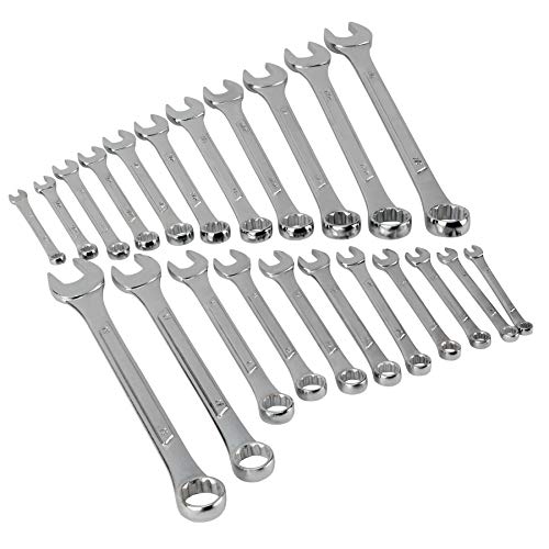 Performance Tool W1084 22pc Combination Wrenches Set (Metric and Standard Sizes) With Organizer Rack