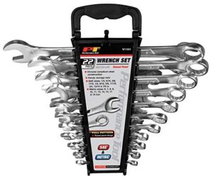performance tool w1084 22pc combination wrenches set (metric and standard sizes) with organizer rack
