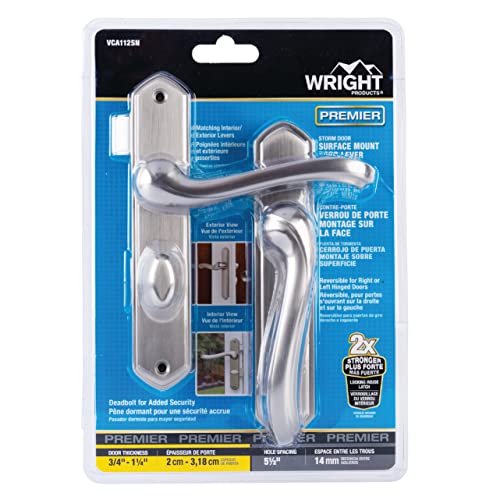 Wright Products - Castellan Surface Lever Mount Latch with Deadbolt for Screen and Storm Doors, Satin Nickel