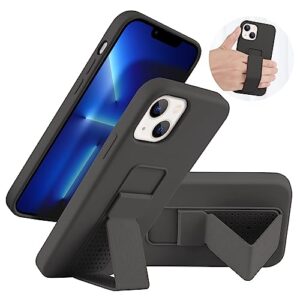 laudtec iphone 13 mini case with kickstand, vertical/horizontal stand hand strap kickstand | microfiber linner | liquid silicone full body protective stand case for iphone 13 mini 5.4'' black